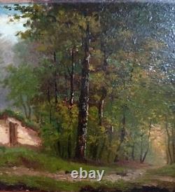 Ancien très joli tableau Huile/bois École de Barbizon signature à identifier C76