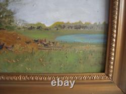 Ancienne Huile Sur Bois Paysage Anime Ecole Barbizon