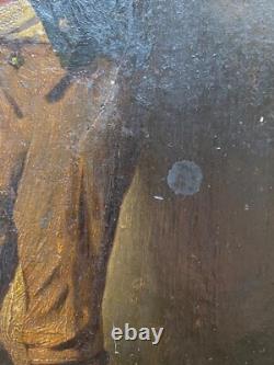 Ancienne Huile Sur Bois XIX S Signée Robert Aurele Joueur De Mandoline