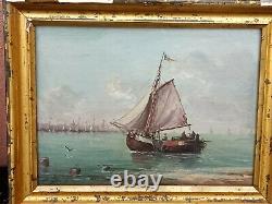 Ancienne Paire De Tableaux Marines Huile Sur Panneau Bois Signe