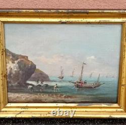 Ancienne Paire De Tableaux Marines Huile Sur Panneau Bois Signe