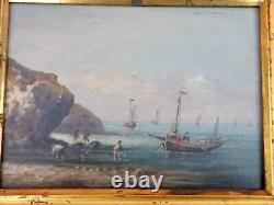 Ancienne Paire De Tableaux Marines Huile Sur Panneau Bois Signe