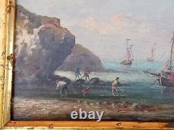 Ancienne Paire De Tableaux Marines Huile Sur Panneau Bois Signe