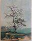 Ancienne Huile Sur Bois, Arbre, Paysage, Bord De Mer