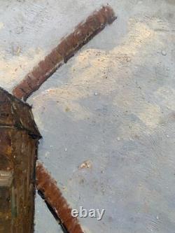 Ancienne huile sur panneau de bois précieux signée Paysage du pays de Van gogh