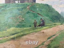 Ancienne huile sur panneau de bois précieux signée Paysage du pays de Van gogh