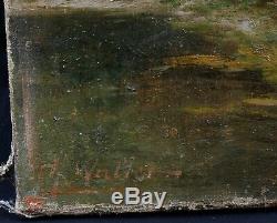 Ancienne huile sur toile signée WALLER transport du bois à cheval et en foret