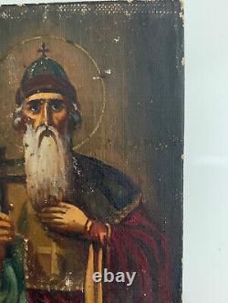 Ancienne icone peinture huile sur toile antique icon greek russian orthodox