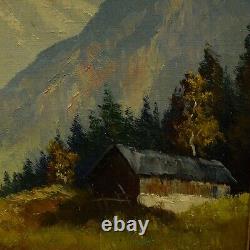 Ancienne peinture huile Paysage de montagne avec une maison 46x33 cm