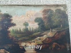 Ancienne peinture huile sur bois signé monogramme AT antique oil on panel