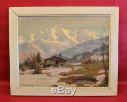 Ange Abrate Huile sur panneau bois 41 x 33 cm Mont Blanc Alpes 1963