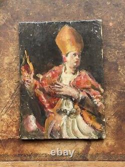 Anonyme Huile sur bois Portrait Cardinal École italienne Début XX