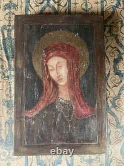 Anonyme Huile sur toile collée sur bois Icône religieuse XX