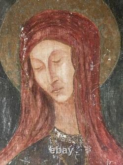 Anonyme Huile sur toile collée sur bois Icône religieuse XX