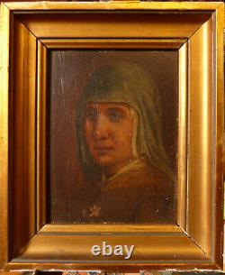 Anonyme, Portrait de femme, huile sur bois, XIXe