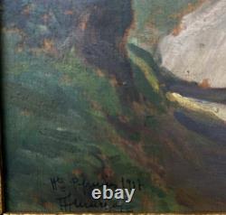 Antique 1917 Impressionist Oil Painting Forest Path Landscape Signed Framed