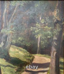 Antique 1917 Impressionist Oil Painting Forest Path Landscape Signed Framed