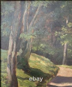Antique 1917 Impressionist Oil Painting Forest Path Landscape Signed Framed