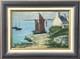 Antique 1944 Original Oil Painting Fishing Boat Normandy Village Signed Framed