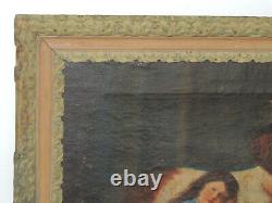 Antique Carré Peinture Huile sur Toile Avec Cadre en Bois Coeval