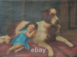 Antique Carré Peinture Huile sur Toile Avec Cadre en Bois Coeval