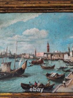 Antique Carré Peinture Huile sur Toile Cadre en Bois Signé Venezia Nell'800