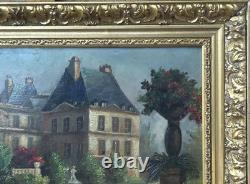 Antique Original 19th Century Oil Painting, Garden Park Chateau, Signed, Framed