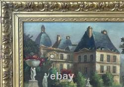 Antique Original 19th Century Oil Painting, Garden Park Chateau, Signed, Framed