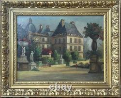 Antique Original 19th Century Oil Painting, Garden Park Chateau, Signed, Framed