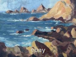 Antique Original Oil Painting, Marine, Boat, Reefs, Stones, Seascape, Framed