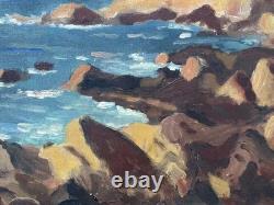 Antique Original Oil Painting, Marine, Boat, Reefs, Stones, Seascape, Framed