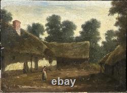 Antique Original Oil Painting Village Scene Landscape, Realism, Barbizon School