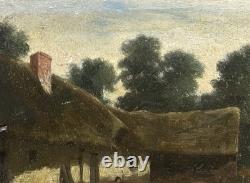 Antique Original Oil Painting Village Scene Landscape, Realism, Barbizon School