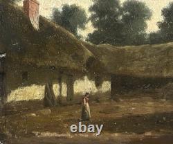 Antique Original Oil Painting Village Scene Landscape, Realism, Barbizon School