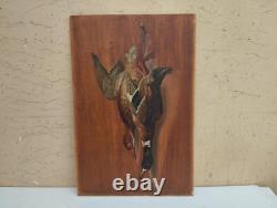 Antique Peinture À L'Huile Sur Panneau En Bois Massif Chasse Cm 55 X 36,5
