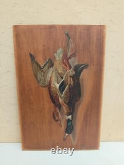 Antique Peinture À L'Huile Sur Panneau En Bois Massif Chasse Cm 55 X 36,5