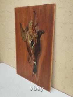 Antique Peinture À L'Huile Sur Panneau En Bois Massif Chasse Cm 55 X 36,5