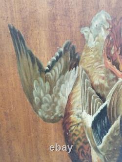 Antique Peinture À L'Huile Sur Panneau En Bois Massif Chasse Cm 55 X 36,5