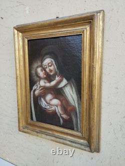 Antique Xvii Seconde Carré Peinture Huile sur Toile Marie Avec Enfant Cadre Bois Antique Xvii Seconde Carré Peinture Huile sur Toile Marie Avec Enfant Cadre Bois