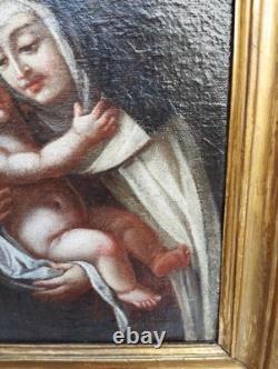 Antique Xvii Seconde Carré Peinture Huile sur Toile Marie Avec Enfant Cadre Bois Antique Xvii Seconde Carré Peinture Huile sur Toile Marie Avec Enfant Cadre Bois