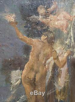 Antoine Calbet Tableau Hsp Peinture Originale Nu Feminin Et Angelot / Rare +++