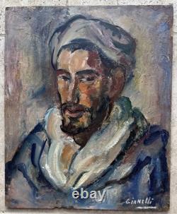 Antoine Gianelli 1896-1983 Ancien Tableau Portrait Orientaliste Militaire Maroc