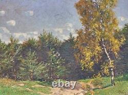 Anton von Werner. Paysage Sous Bois Peinture huile sur panneau de bois