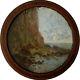 Antony Beauger Falaises Du Cap Blanc 1876 Huile Sur Bois Diamètre Cercle 11,3cm
