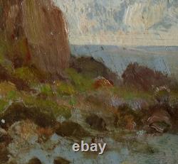 Antony Beauger falaises du Cap blanc 1876 Huile sur bois diamètre cercle 11,3cm