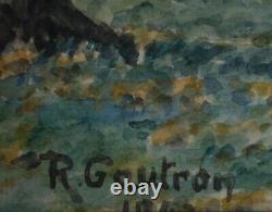 Aquarelle ou huile sur panneau R. Gautron ou Gautran sous-bois 1940 A4889