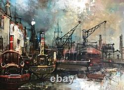 Armand LOURENCO. Tableau HST. SCENE DE PARIS-BATEAUX A QUAI / FRENCH PAINTING