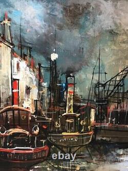 Armand LOURENCO. Tableau HST. SCENE DE PARIS-BATEAUX A QUAI / FRENCH PAINTING