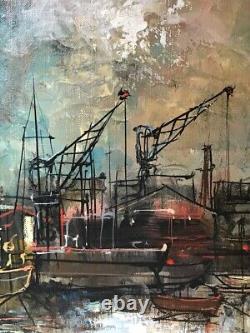 Armand LOURENCO. Tableau HST. SCENE DE PARIS-BATEAUX A QUAI / FRENCH PAINTING