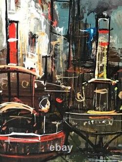 Armand LOURENCO. Tableau HST. SCENE DE PARIS-BATEAUX A QUAI / FRENCH PAINTING